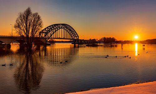 Sunset at the IJssel bridge in Zwolle