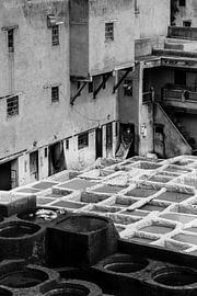 Chouara-Gerberei in Fès – Zeitloses Handwerk in Schwarz-Weiß-Fotografie von Funky Lemons