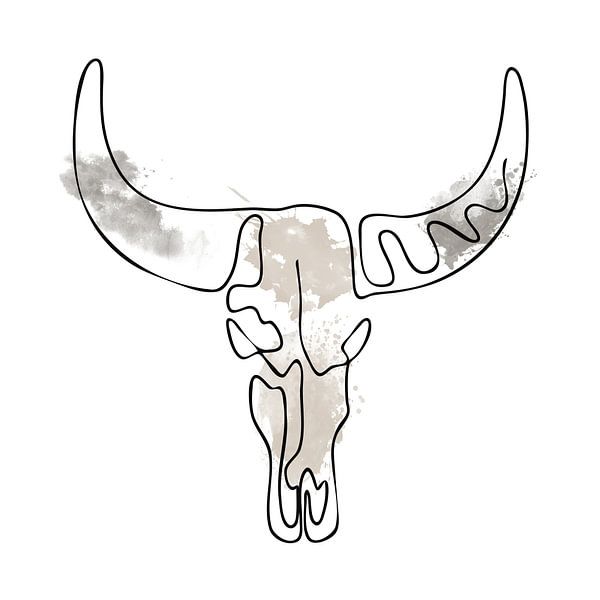 Strichzeichnung eines Taurus-Schädels mit Aquarell von Art By Dominic
