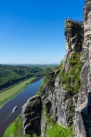 View of the Elbe with the rocks from the Bastei in the Elbe Sandstone Mountains in Saxony by Animaflora PicsStock