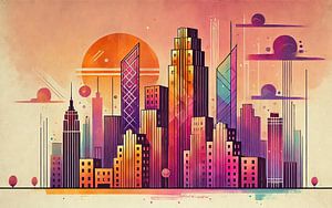 Sunset Cityscape in Art Deco