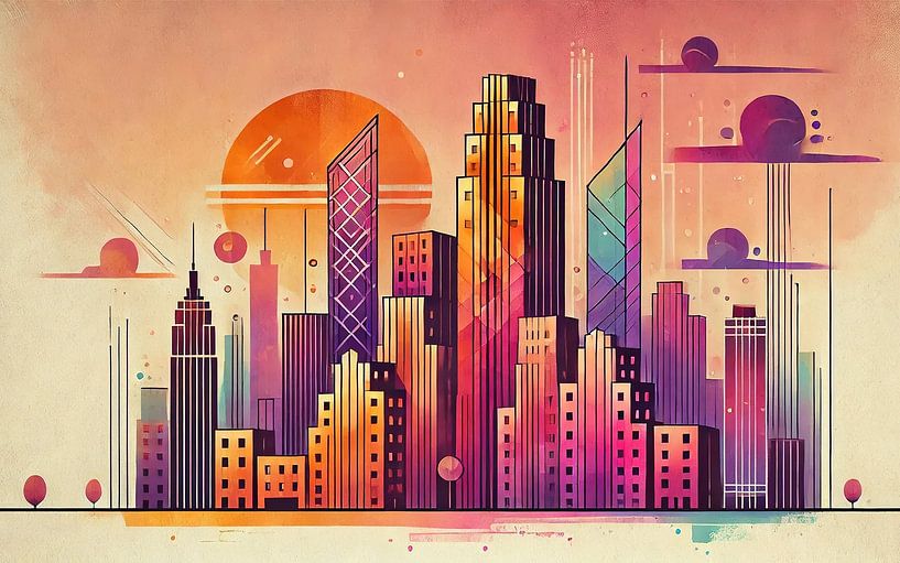 Zonsondergang in Art Deco van Chromatic Fusion Studio