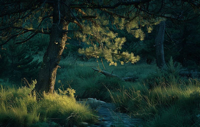 Forêt en fleurs en été par fernlichtsicht