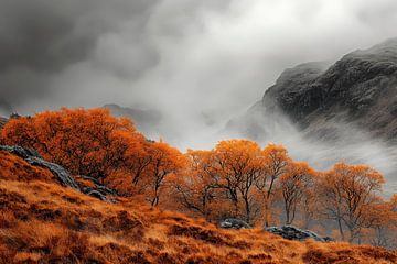 Herfstlandschap met mist van Poster Art Shop