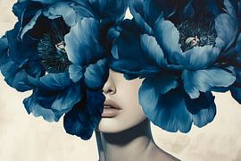 Femme avec fleurs bleues en guise de coiffure sur Poster Art Shop
