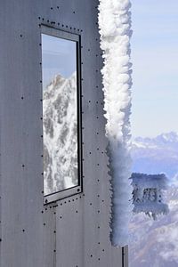 Reflections of Mont Blanc in the glass
