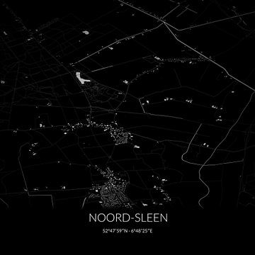 Zwart-witte landkaart van Noord-Sleen, Drenthe. van Rezona