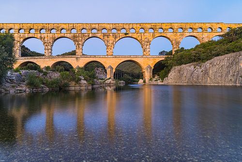 Zonsopkomst bij Pont Du Gard, Frankrijk