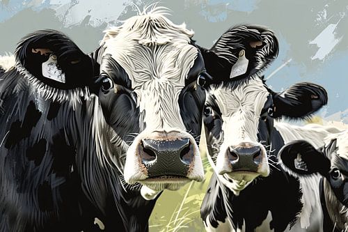 Realistische close-up van nieuwsgierige koeien