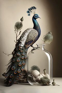 Still life with and peacock by Digitale Schilderijen