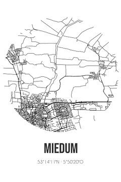 Miedum (Fryslan) | Map | Black and white by Rezona