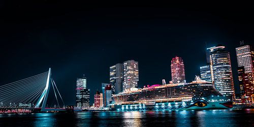 Skyline von Rotterdam - Kreuzfahrtschiff und die Erasmus-Brücke