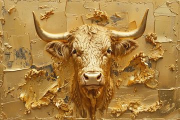 Gouden Majesteit - Elegant Stierportret in Luxe Kunst van Eva Lee