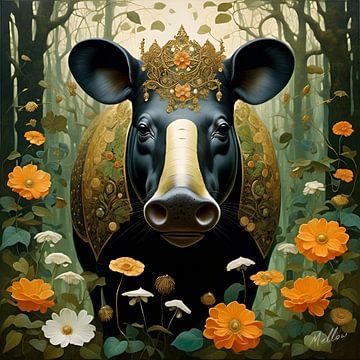 Dschungelflora Surrealismus: Mittelamerikanischer Tapir von Mellow Art