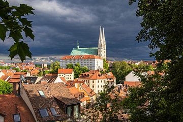 Uitzicht over de stad Görlitz naar de St. Peter's kerk