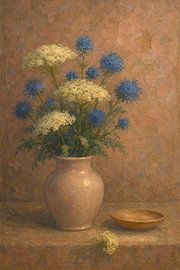 Stillleben Bärenklau mit Disteln und Schale von Claudia Gründler