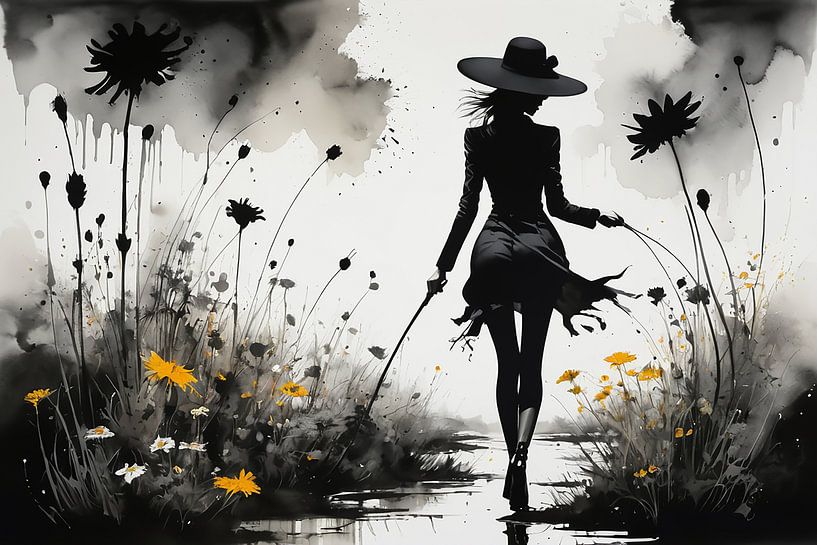 Vrouw tussen wilde bloemen... van Ans Bastiaanssen
