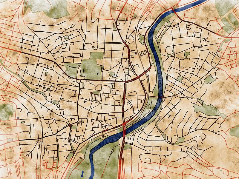 Kaart van Jena centrum in de stijl 'Serene Summer' van Maporia