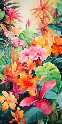 Tropical fantasy flowers in abstract colour style