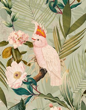 Pink cockatoo in blossom Jungle by Floral Abstractions