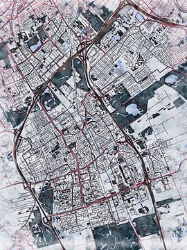 Kaart van Delft in de stijl 'White Winter' van Maporia