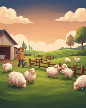 Schafsfarm bei goldenem Sonnenuntergang – Digitales Landschaftsgemälde