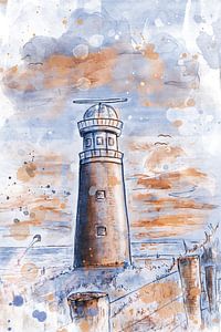 Illustration à l'aquarelle du phare de Texel sur Emiel de Lange