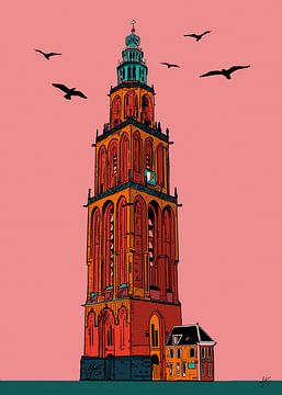 Martinitoren Groningen oranje van Janet Edens