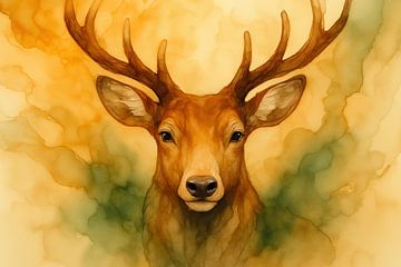 Hertenhoofd in warme aquarel