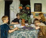 Viggo Johansen-Kinder malen Frühlingsblumen von finemasterpiece Miniaturansicht