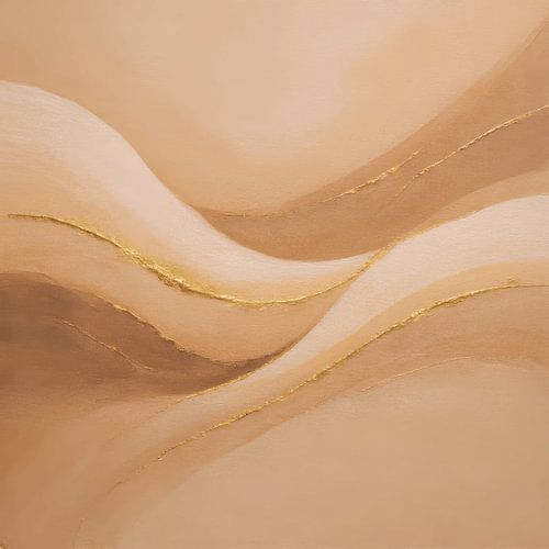 Golden Harmony – Luxuriöses abstraktes Gemälde in Beige mit goldenen Linien