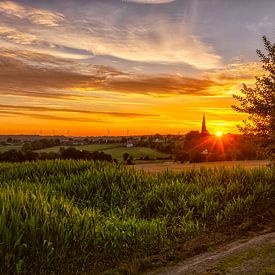 Sunrise at church village Vijlen in southern Limburg by John Kreukniet
