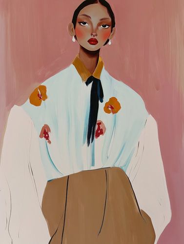 Kleurrijk eclectisch portret met roze achtergrond