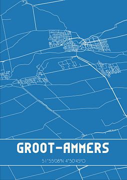 Blauwdruk | Landkaart | Groot-Ammers (Zuid-Holland) van MijnStadsPoster