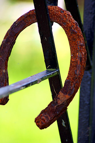 Hoofdijzer in close-up – roest en ijzer aan de tuinpoort