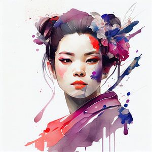 Watercolor Modern Geisha #5 by Chromatic Fusion Studio