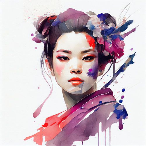 Aquarelle moderne Geisha #5 sur Chromatic Fusion Studio