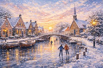 Hindeloopen: a winter scene in the Netherlands painting. by Johannes