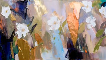 Modern Abstract bloemenschilderij  met goud van Studio Pieternel
