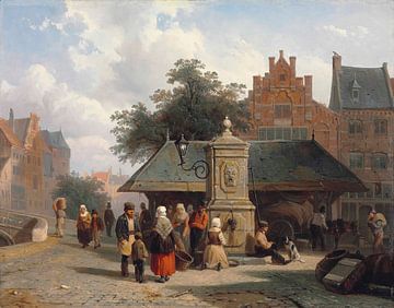 Am Brunnen auf einem niederländischen Marktplatz, Cornelis Springer