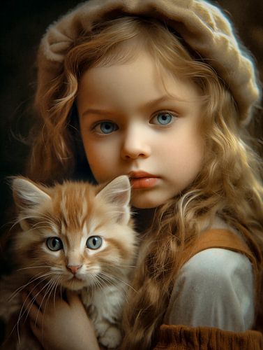 Little girl and her cat