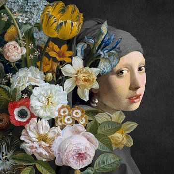 Het Meisje met de Parel - the Flowers on Black Edition van Marja van den Hurk