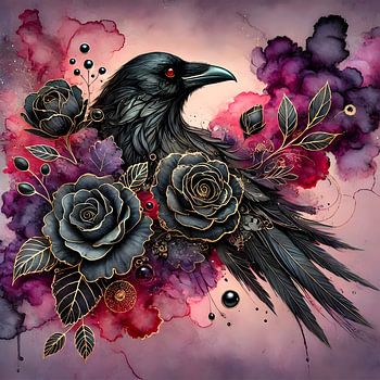 Nocturne Whispering - Raven and Black Roses Kunst