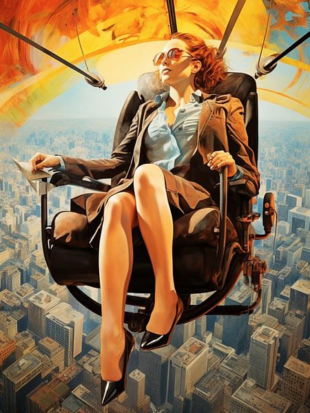 vrouw zweefvliegtuig zittend stad surreal sport hobby dromerig van gm_designs
