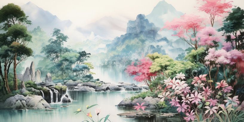 Very beautiful scenery with water and mountains by Art Bizarre