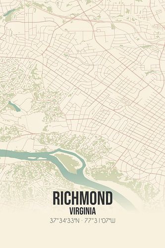 Carte ancienne de Richmond (Virginie), Etats-Unis.