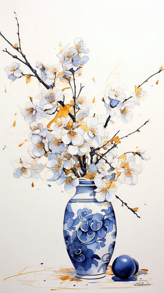 gedroogde bloemen in een Kintsugi vaas van Gelissen Artworks