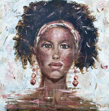 An abstract painting of an African woman by Mieke Daenen