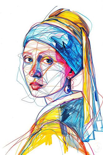 Fillette de l'art des lignes avec une boucle d'oreille en perles