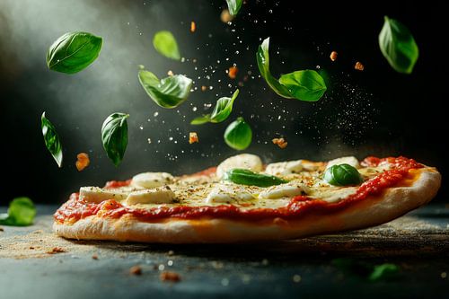 Pizza met basilicum